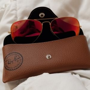 Red/ orange polarized mirrored aviator raybans